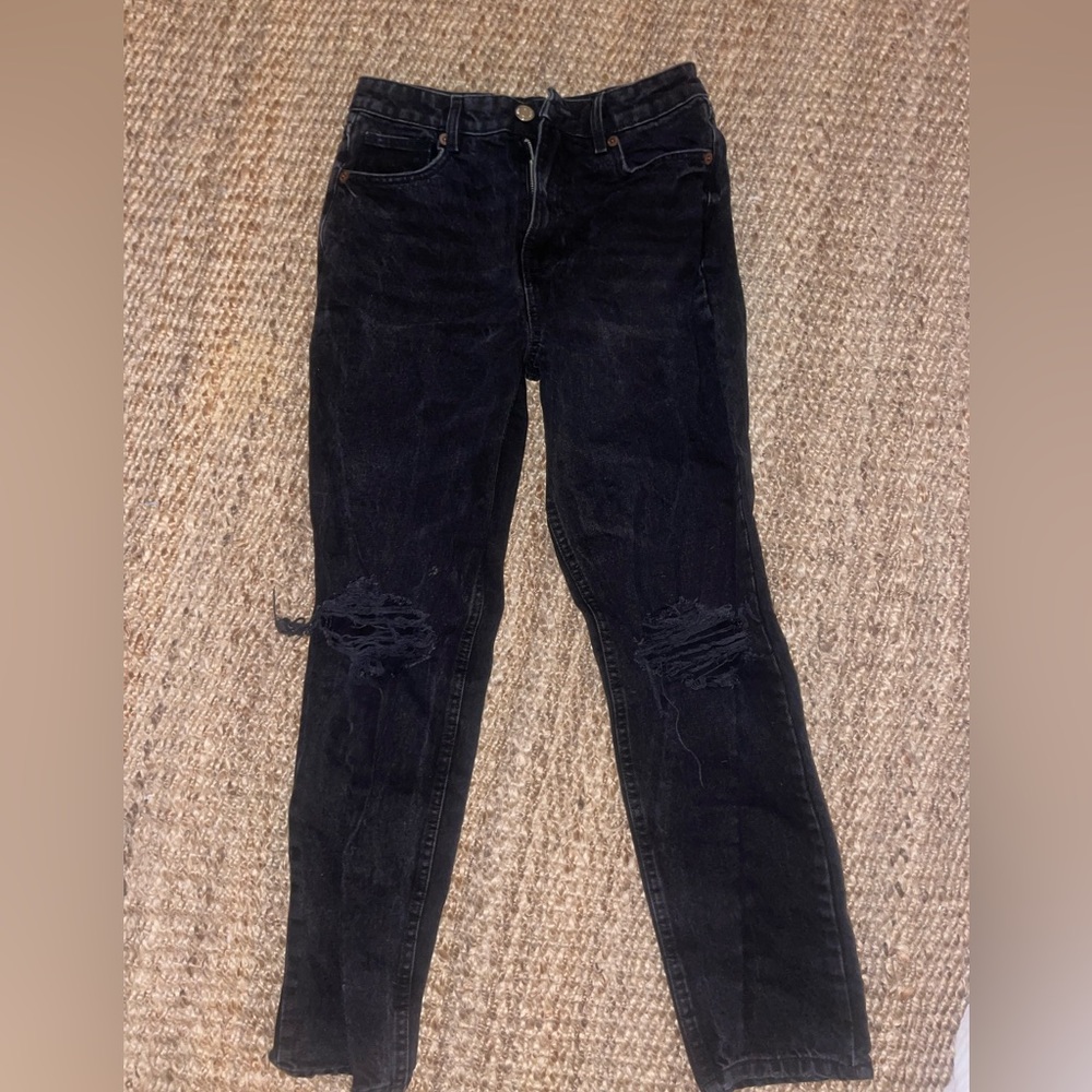 Zara black ripped jeans.  Mom fit, size 36